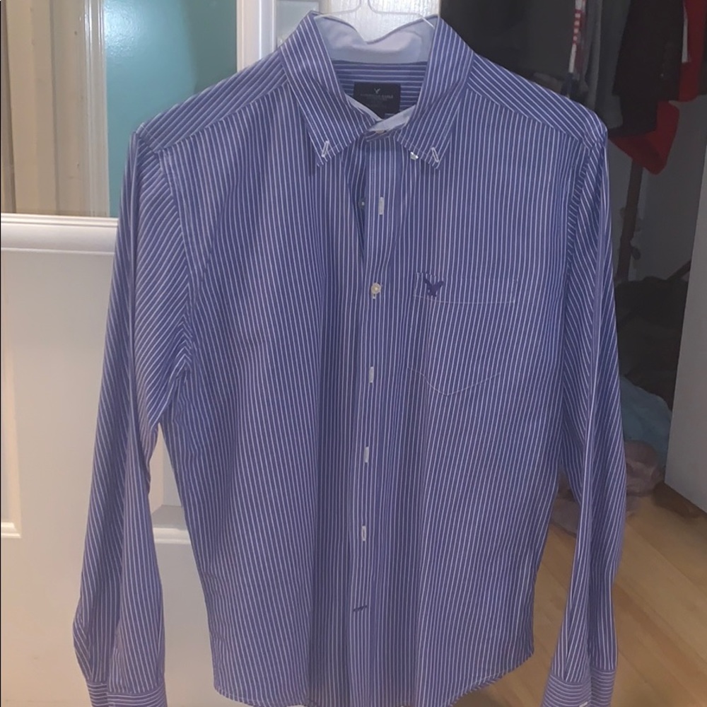 Blue Pinstripe American Eagle Button Down Shirt